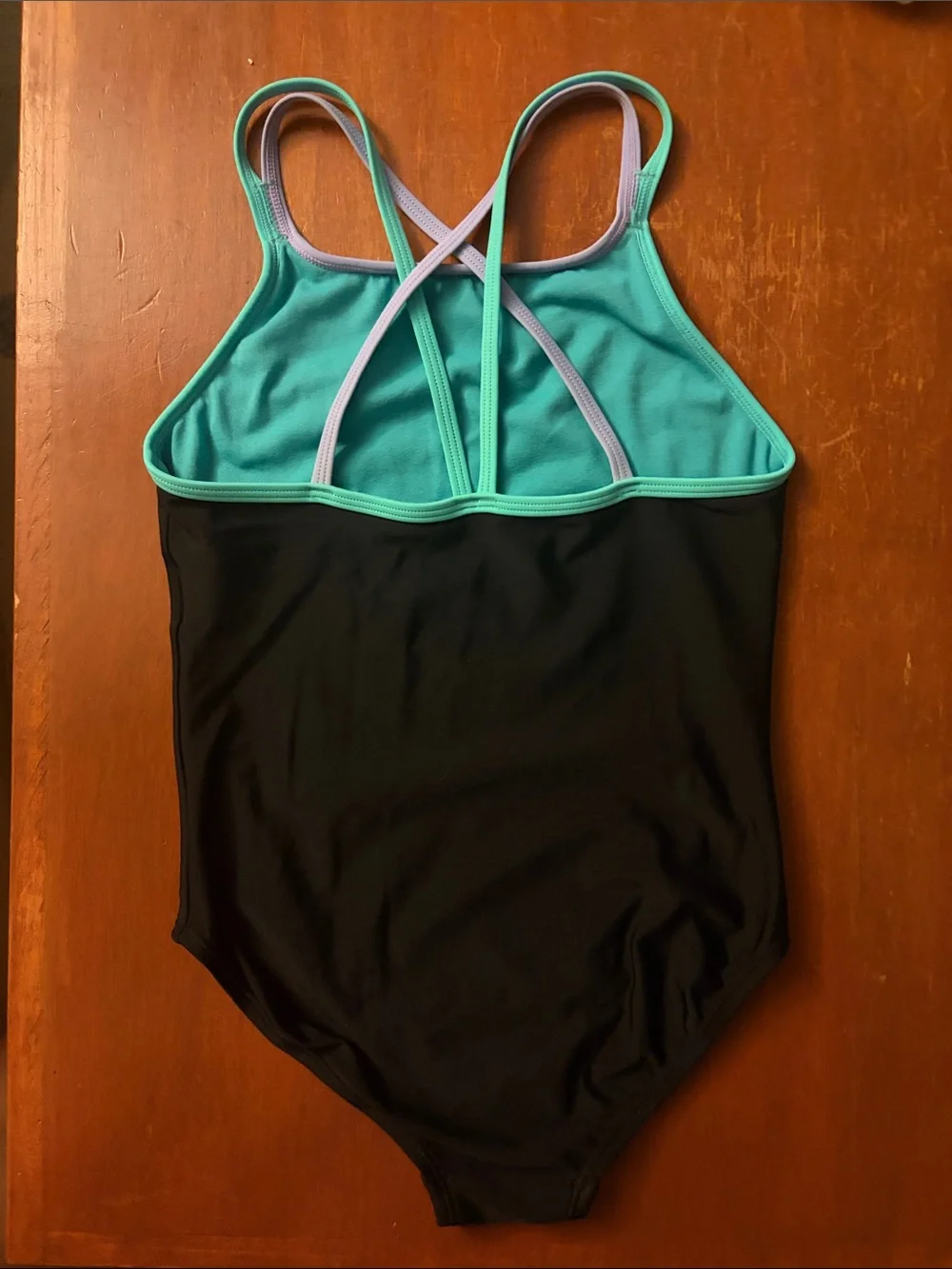 Black Speedo One-Piece Swimsuit with Mint & Lilac Straps Size 10 EUC